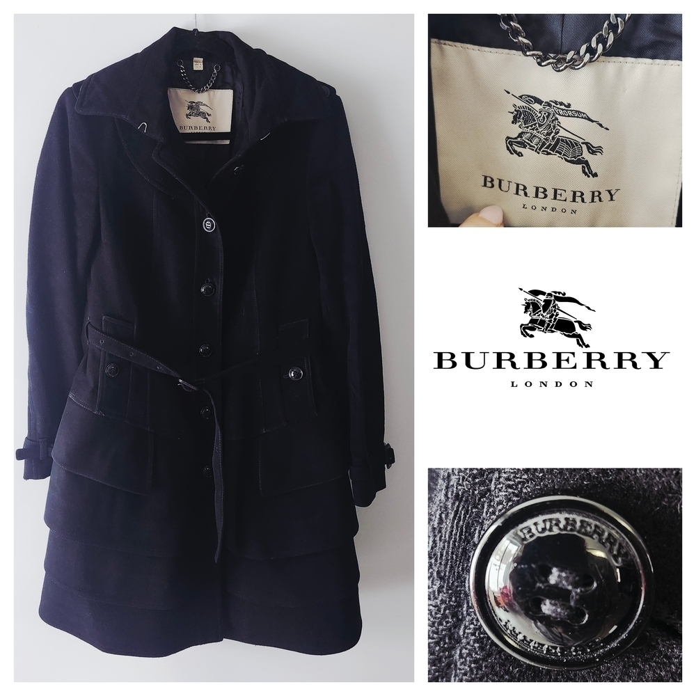 Burberry London Wool Cashmere Tiered Coat Black Size US 8